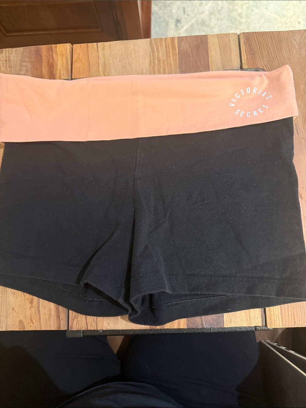 Victoria's Secret Black Bike Shorts with Peach Waistband